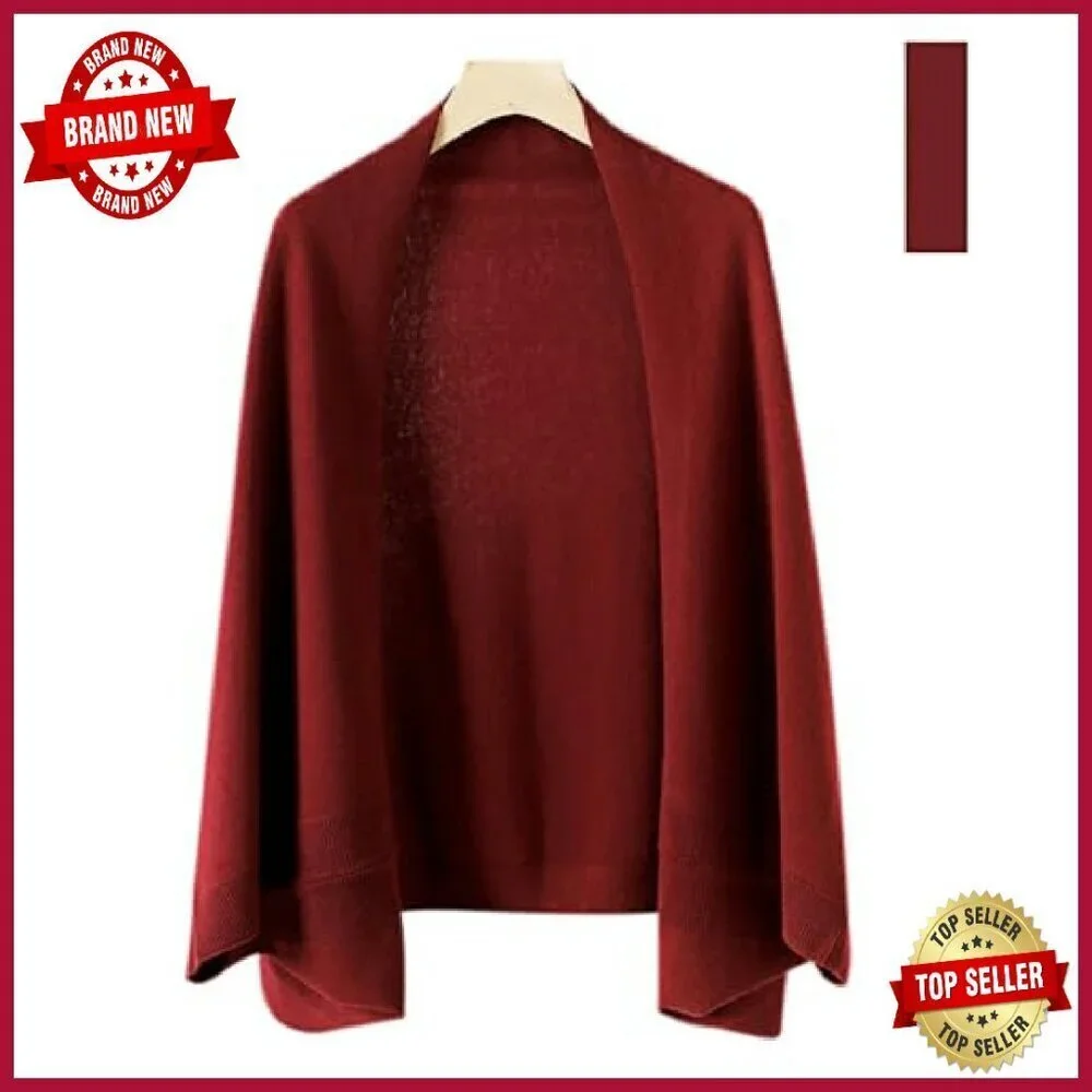 Open Front Cashmere Shawl Wrap with Sleeves Knitted Poncho Cape
